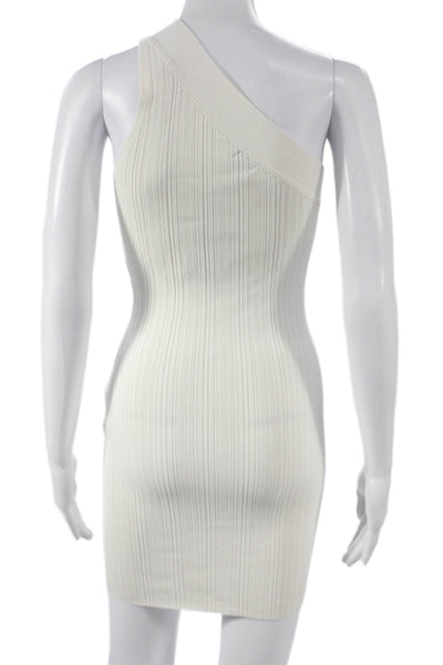 NBD Women Bodycon White One Shoulder Mini Dress Rayon Pullover Size XS