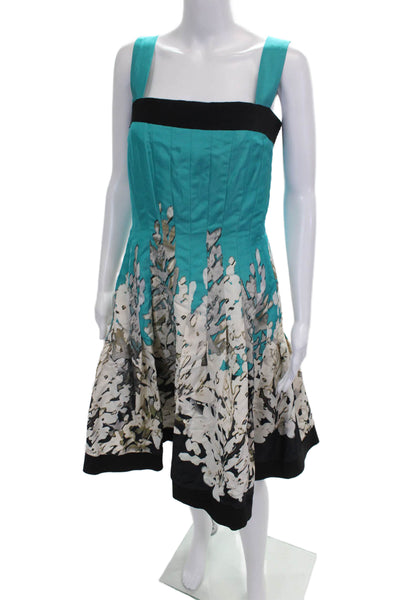 Oscar de la Renta Women Fit & Flare Floral Square Neck Sleeveless Dress Size 10