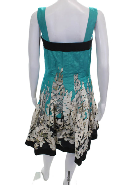 Oscar de la Renta Women Fit & Flare Floral Square Neck Sleeveless Dress Size 10
