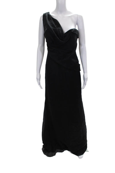 Oscar de la Renta Women Silk One Shoulder Sleeveless Maxi Dress Black Size 10