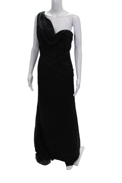Oscar de la Renta Women Silk One Shoulder Sleeveless Maxi Dress Black Size 10