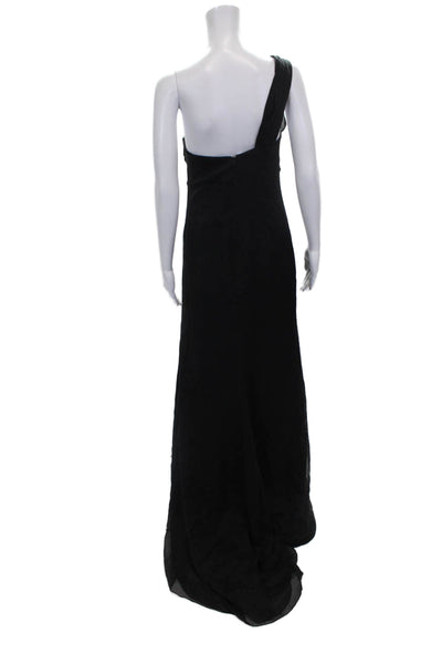 Oscar de la Renta Women Silk One Shoulder Sleeveless Maxi Dress Black Size 10