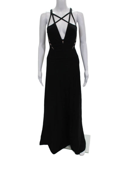 Herve Leger Women Maxi Halter Black Sleeveless Rayon Zip Dress Size M