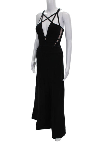 Herve Leger Women Maxi Halter Black Sleeveless Rayon Zip Dress Size M