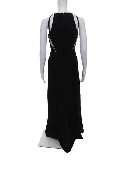 Herve Leger Women Maxi Halter Black Sleeveless Rayon Zip Dress Size M