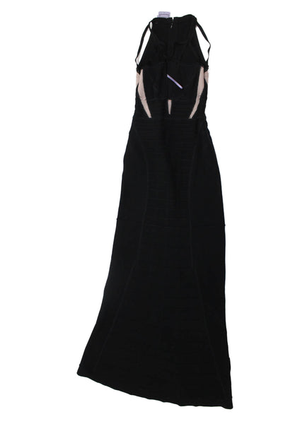 Herve Leger Women Maxi Halter Black Sleeveless Rayon Zip Dress Size M