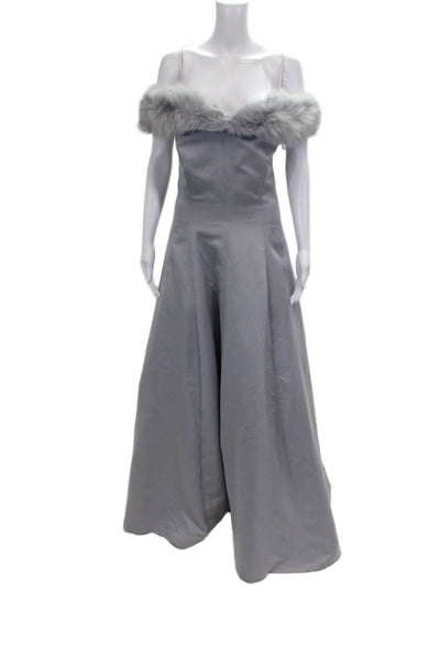 Victor Costa Women Ball Gown Gray Off Shoulder Sleeveless Size 12