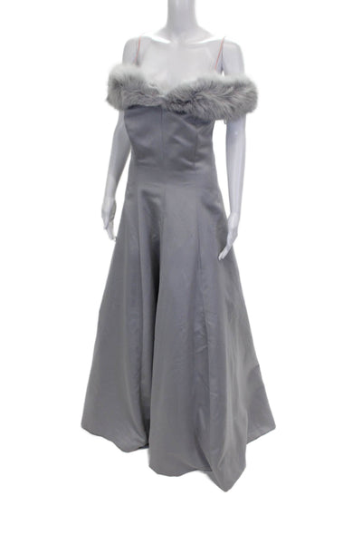 Victor Costa Women Ball Gown Gray Off Shoulder Sleeveless Size 12