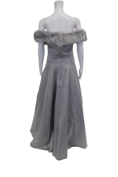 Victor Costa Women Ball Gown Gray Off Shoulder Sleeveless Size 12