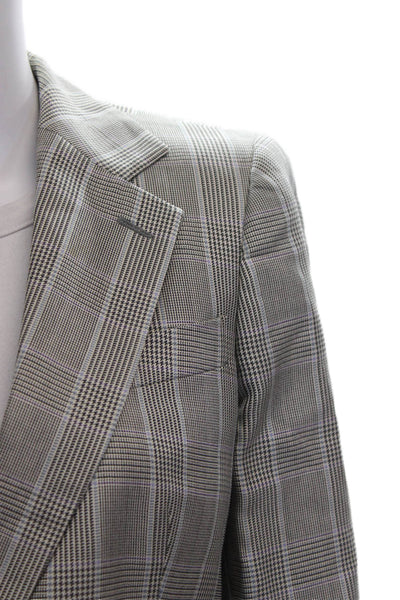 Giorgio Armani Womens Silk Plaid Blazer Buttoned Gray Long Sleeve Size 44