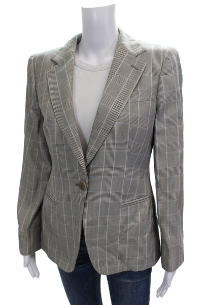 Giorgio Armani Womens Silk Plaid Blazer Buttoned Gray Long Sleeve Size 44