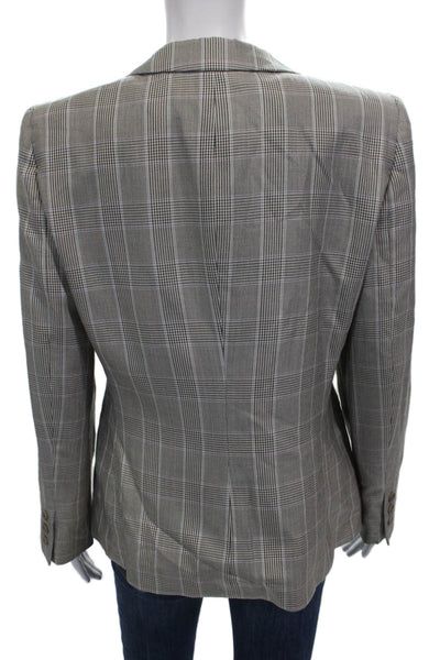 Giorgio Armani Womens Silk Plaid Blazer Buttoned Gray Long Sleeve Size 44