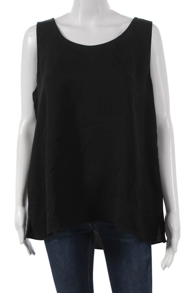 Lafayette 148 New York Women Silk Scoop Neck Sleeveless Basic Tank Black Size L