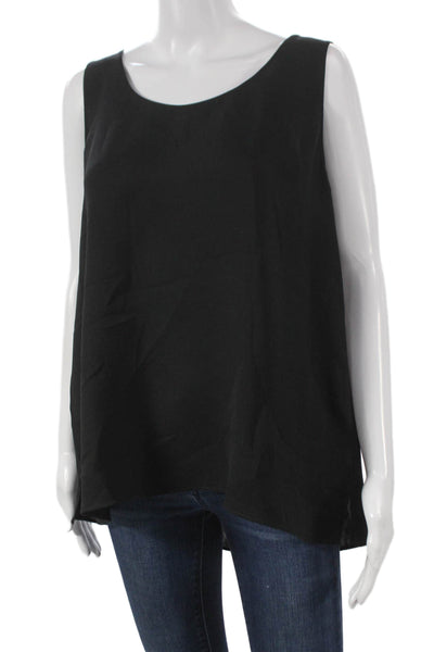 Lafayette 148 New York Women Silk Scoop Neck Sleeveless Basic Tank Black Size L