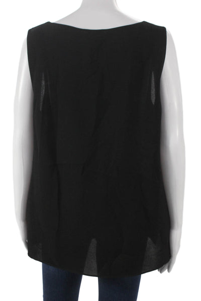Lafayette 148 New York Women Silk Scoop Neck Sleeveless Basic Tank Black Size L