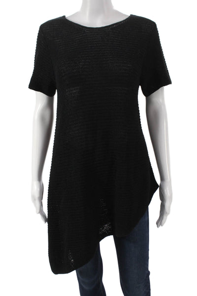 Eileen Fisher Womens Black Organic Linen Boat Neck Short Sleeve Tunic Size M