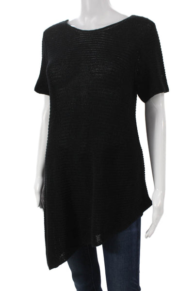Eileen Fisher Womens Black Organic Linen Boat Neck Short Sleeve Tunic Size M
