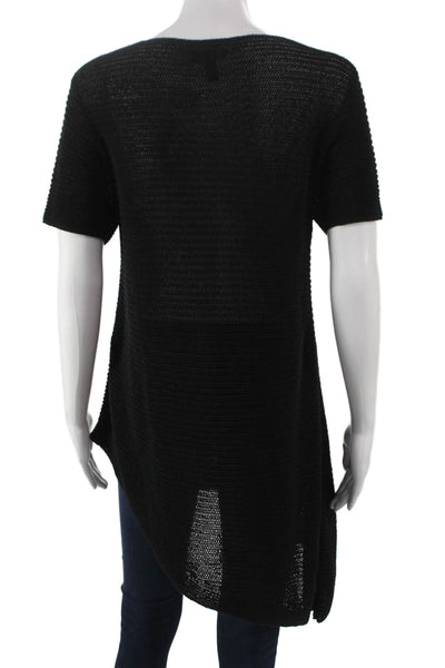 Eileen Fisher Womens Black Organic Linen Boat Neck Short Sleeve Tunic Size M