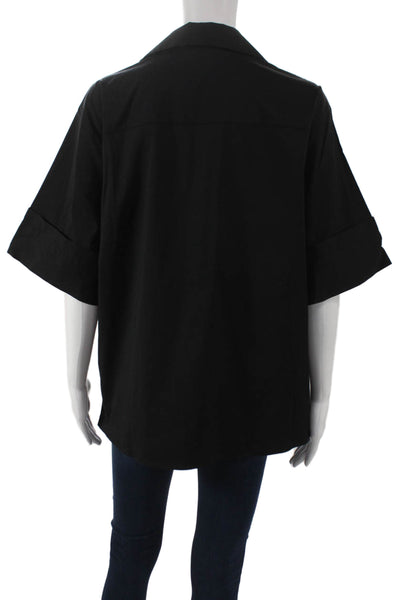Lafayette 148 New York Women Collared Cotton Short Sleeve Tunic Black Size L