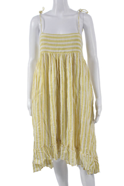 Rue Stiic Women Sundress Yellow Cotton Square Neck Long Size S