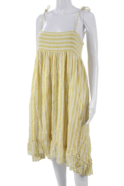 Rue Stiic Women Sundress Yellow Cotton Square Neck Long Size S