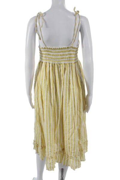 Rue Stiic Women Sundress Yellow Cotton Square Neck Long Size S
