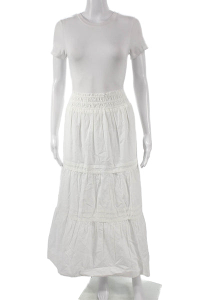 Quince Women Maxi Skirt White Cotton Long Pull On Size M