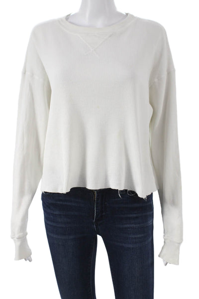 J. Galt Womens White Cotton Blend Basic Crew Neck Long Sleeve T-Shirt Size M