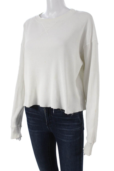 J. Galt Womens White Cotton Blend Basic Crew Neck Long Sleeve T-Shirt Size M