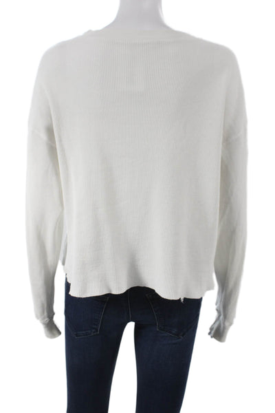 J. Galt Womens White Cotton Blend Basic Crew Neck Long Sleeve T-Shirt Size M