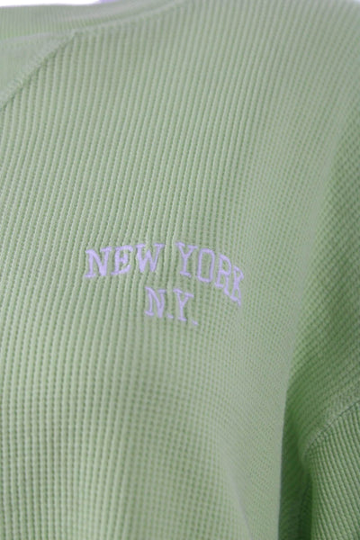 J. Galt Women Cropped T-Shirt Green Cotton Blend Crew Neck Long Sleeve Size M