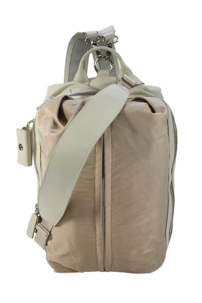 Caraa Womens Silver Tone Zipper Closure Backpack Shoulder Handbag Beige
