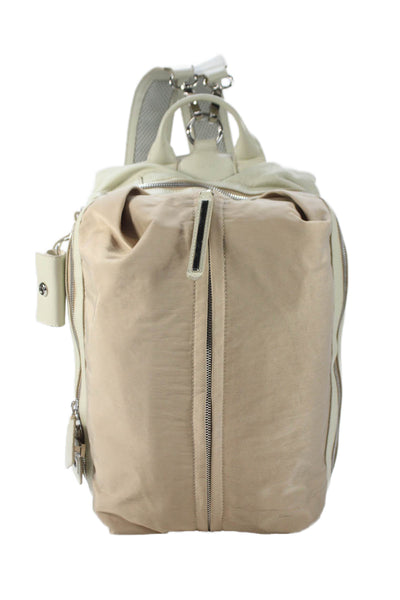 Caraa Womens Silver Tone Zipper Closure Backpack Shoulder Handbag Beige