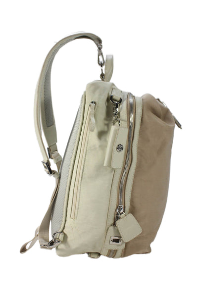 Caraa Womens Silver Tone Zipper Closure Backpack Shoulder Handbag Beige