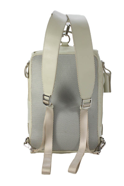 Caraa Womens Silver Tone Zipper Closure Backpack Shoulder Handbag Beige