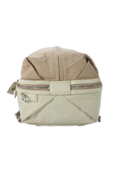 Caraa Womens Silver Tone Zipper Closure Backpack Shoulder Handbag Beige