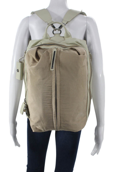 Caraa Womens Silver Tone Zipper Closure Backpack Shoulder Handbag Beige