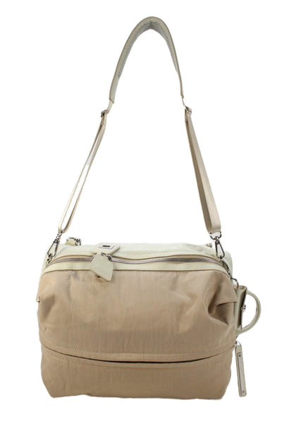 Caraa Womens Silver Tone Zipper Closure Backpack Shoulder Handbag Beige