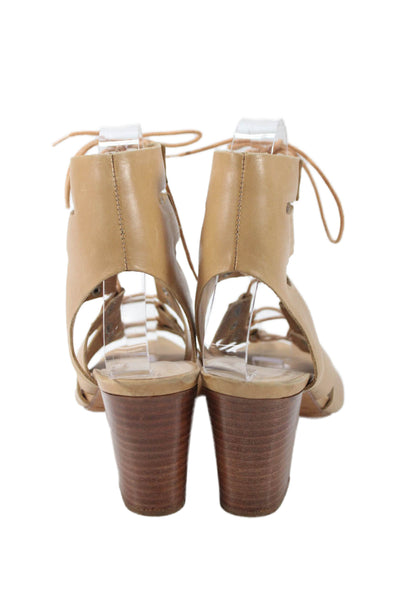 Loeffler Randall Womens Leather Lace Up Gladiator Sandal Heels Beige Size 6 B