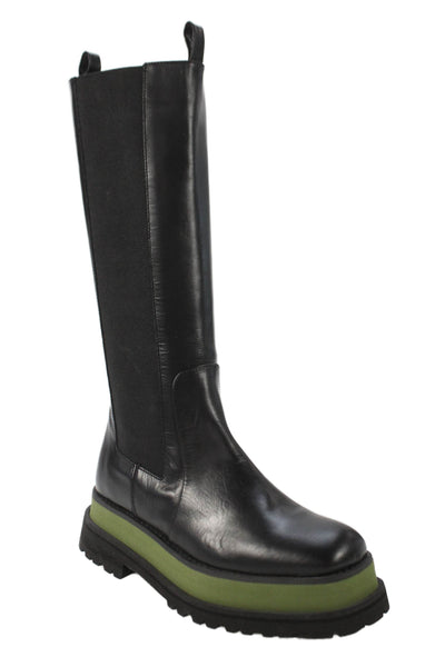 Paloma Barcelo Womens Leather Platform Knee High Boots Black Green Size 36 6
