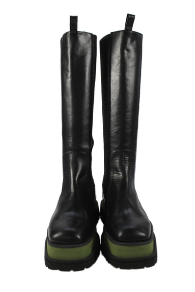 Paloma Barcelo Womens Leather Platform Knee High Boots Black Green Size 36 6