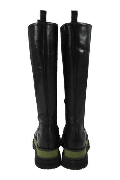 Paloma Barcelo Womens Leather Platform Knee High Boots Black Green Size 36 6