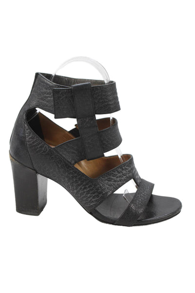 Chloe Womens Pebbled Leather Strappy Sandal Heels Black Size 36 6