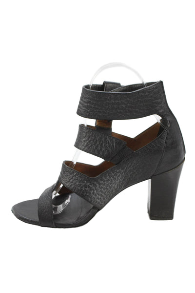 Chloe Womens Pebbled Leather Strappy Sandal Heels Black Size 36 6