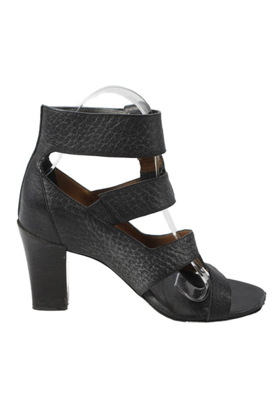 Chloe Womens Pebbled Leather Strappy Sandal Heels Black Size 36 6