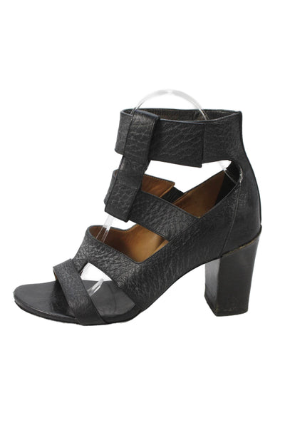 Chloe Womens Pebbled Leather Strappy Sandal Heels Black Size 36 6