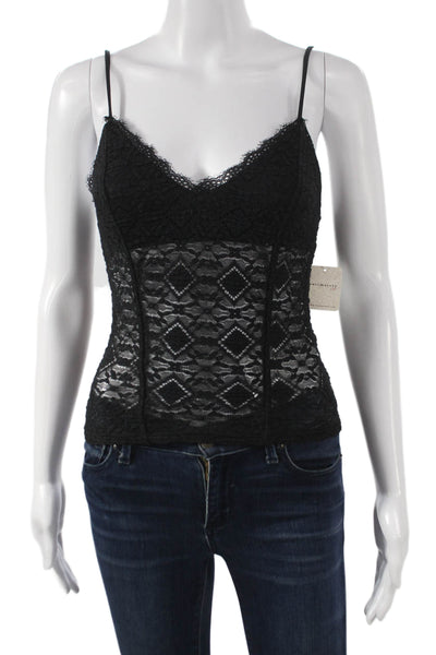 Intimately Free People Womens Sleeveless V Neck Geometric Tank Black Size XS