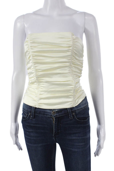 Lioness Women Strapless Top Ivory Square Neck Zip Size S