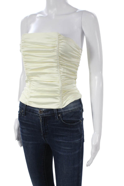 Lioness Women Strapless Top Ivory Square Neck Zip Size S