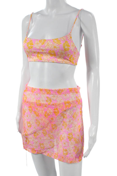Triangl Women Two-Piece Floral Bikini Pink Size S